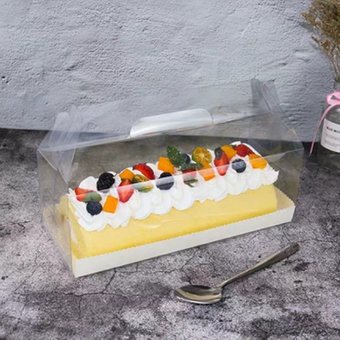 Hộp nhựa trong quai xách đựng Bánh Bông Lan Cuộn size L