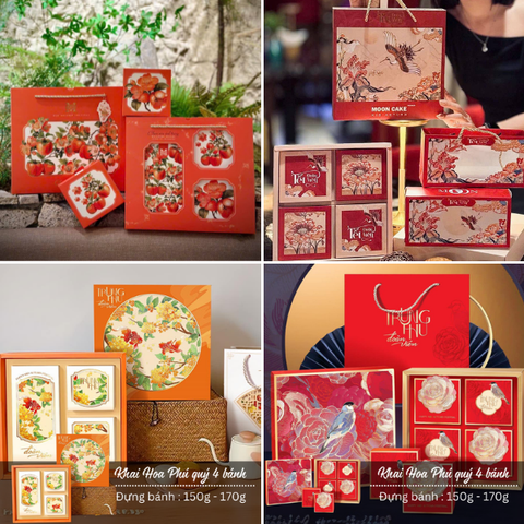 Bộ túi hộp trung thu 4 bánh các mẫu