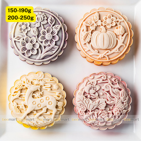 Khuôn trung thu lò xo 4 mặt hình hoa, hươu sao, bí ngô