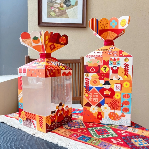 Hộp đựng bánh Tết có cửa sổ 16x16x23cm