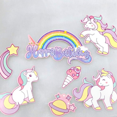 Set que cắm HPBD unicorn cầu vồng