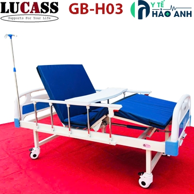 Giường y tế 2 tay quay Lucass GB-H03 nâng lưng nâng chân có khoét lỗ bô