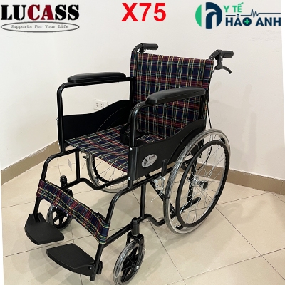 xe lăn vải kẻ có phanh lucass x75