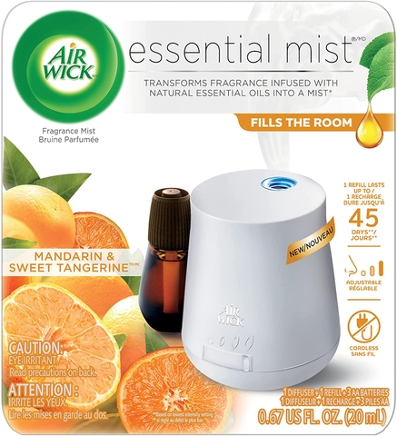 Bộ Máy Xông Tinh Dầu AirWick Mandarin & Sweet Tangerine Essential Mist, Khuếch Tán Siêu Âm Không Pha Nước
