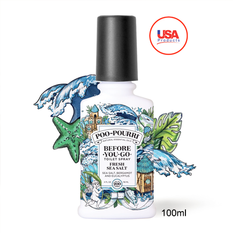 Xịt khử mùi trước khi đi vệ sinh Poo-Pourri Before-You-Go Toilet Spray, Fresh Sea Salt, 100ml - Muối biển, Cam Bergamot và Bạch đàn