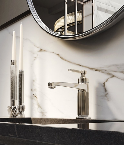 Vòi chậu rửa một lỗ thân thấp gắn bàn Gessi Venti20 Vietceramics (Ý)