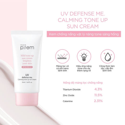 Kem Chống Nắng Make P:rem UV Defense Me Tone Up 50ml – Vật Lý, Dịu Nhẹ, Nâng Tông Sáng Hồng