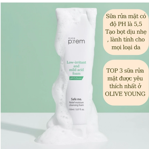 Sữa rửa mặt Make P:rem Safe Me Relief 100ml – Dịu nhẹ, pH5.5