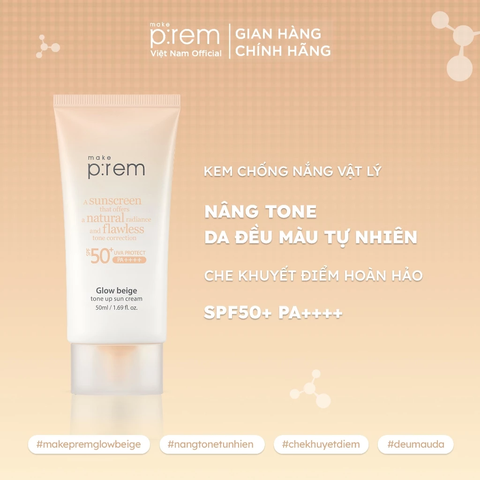 Kem chống nắng Make P:rem Glow Beige Tone Up SPF50+ PA++++ 50 ml