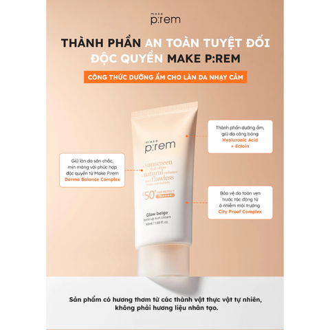 Kem chống nắng Make P:rem Glow Beige Tone Up SPF50+ PA++++ 50 ml