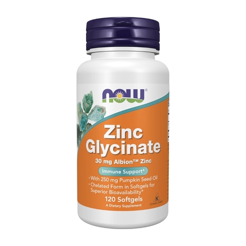 NOW Zinc Glycinate 30 mg Albion TRAACS Zinc, 120 Softgels