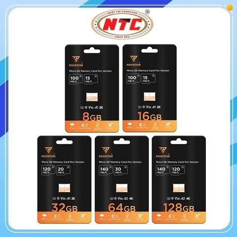 Thẻ nhớ MicroSDXC PHANTOM 8GB/ 16GB / 32GB / 128GB A2 U3 4K V30 đọc 140MB/s ghi 120MB/s - chuyên camera, quay video, điện thoại