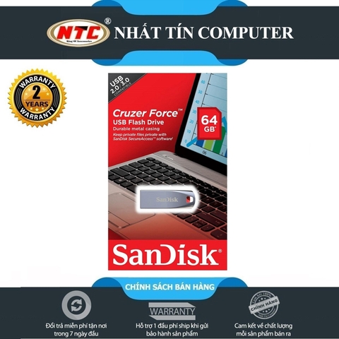 USB 2.0 Sandisk CZ71 Cruzer Force 64GB - hợp kim nguyên khối (Bạc)