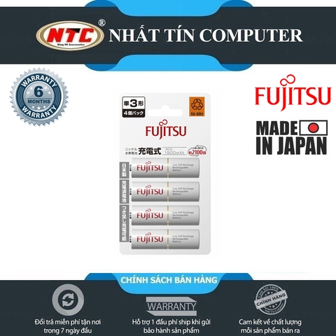 Vỉ 4 pin sạc AA Fujitsu 1900mAh made in JAPAN - nội địa Nhật Bản (trắng)