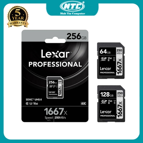 Thẻ nhớ Máy Ảnh SDXC Lexar Professional 1667X 64GB / 128GB / 256GB UHS-II V60 đọc 250MB/s ghi 120MB/s (đen)