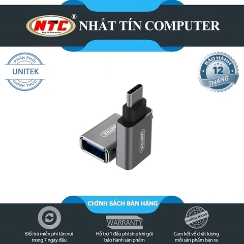 Đầu chuyển OTG từ typeC 3.1 sang USB Unitek Y-A025CGY hỗ trợ Windows/Mac OS/Android (xám)