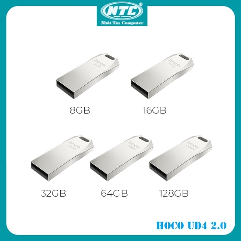 USB 2.0 Hoco UD4 Intelligent 128GB / 64GB / 32GB / 16GB / 8GB - Vỏ kim loại (Bạc)