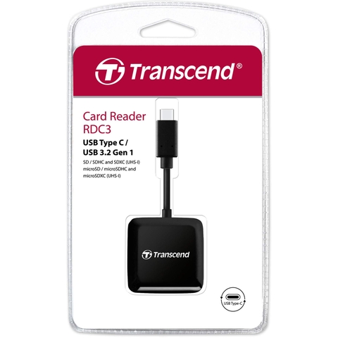 Đầu đọc thẻ nhớ ALL-IN-ONE Transcend C3 TypeC Gen 1 hỗ trợ khe microSD/SD (Đen)