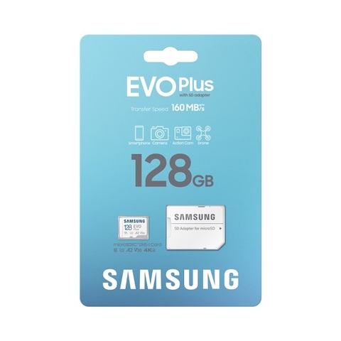 Thẻ nhớ MicroSDXC Samsung Evo Plus 128GB tốc độ đọc 160MB/s ghi 60MB/s U3 4K A2 - Kèm Adapter (trắng)