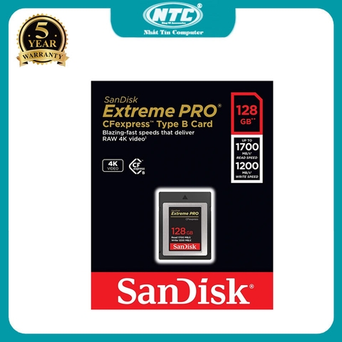 Thẻ nhớ CFexpress Type B SanDisk Extreme Pro 128GB tốc độ đọc 1700mb/s ghi 1200mb/s SDCFE-128G-GN4NN (đen)