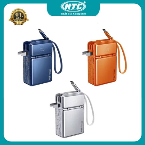 [CÓ 3C / CCC] Pin dự phòng siêu nhanh Remax FP-17 10000mAh kiêm sạc tường, Cổng & Cáp TypeC 40W, In 30W, Chân cắm AC, nhỏ gọn