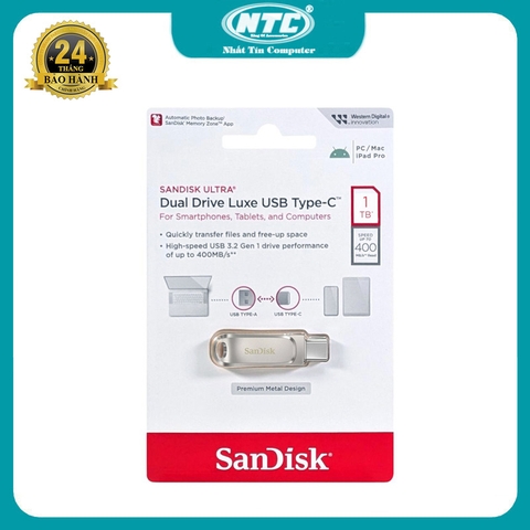 USB OTG Sandisk SDDDC4 Drive Luxe 1TB (1000 GB) TypeC 3.2 tốc độ 400MB/s - Vỏ kim loại nguyên khối (Bạc)