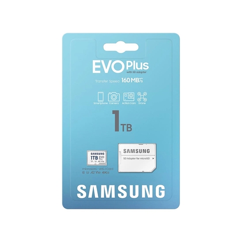 Thẻ nhớ MicroSDXC Samsung Evo Plus 1TB tốc độ đọc 160MB/s ghi 60MB/s U3 4K A2 made in Korea - Kèm Adapter (trắng)