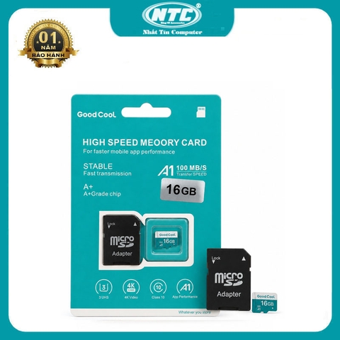 Thẻ nhớ microSDHC GOOD COOL 16GB Class10 UHS-I U3 A1 quay ghi hình 2K/4K - kèm adapter SD (xanh)