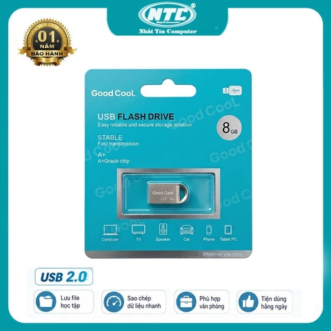 USB 2.0 mini siêu nhỏ GOOD COOL U2T 8GB tốc độ đọc 20MB/s ghi 10MB/s - vỏ kim loại (bạc)
