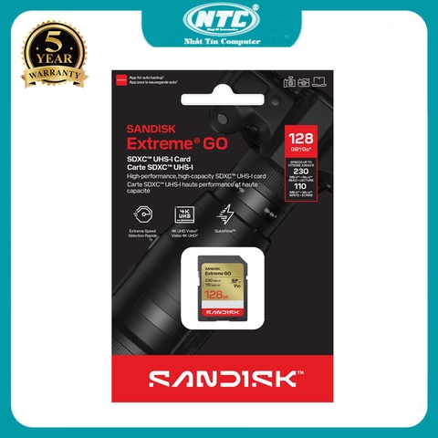 [MẪU MỚI] Thẻ nhớ Máy Ảnh SDXC SanDisk Extreme GO 128GB V30 U3 4K đọc 230MB/s ghi 110MB/s (Gold)