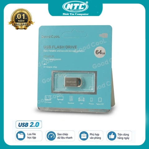 USB 2.0 mini siêu nhỏ GOOD COOL U2T 64GB tốc độ đọc 20MB/s ghi 10MB/s - vỏ kim loại (bạc)