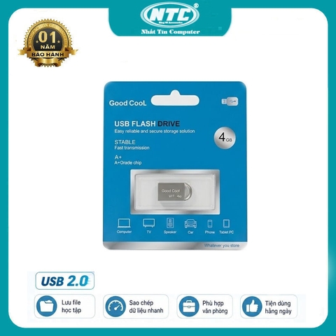 USB 2.0 mini siêu nhỏ GOOD COOL U2T 4GB nắp xoay tốc độ đọc 20MB/s ghi 10MB/s - vỏ kim loại (bạc)