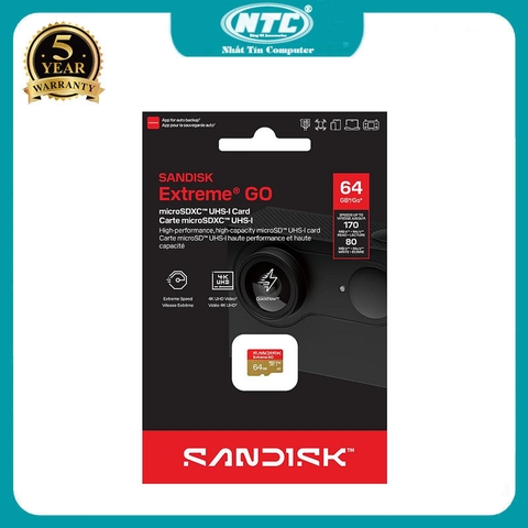 [MẪU MỚI] Thẻ nhớ MicroSDXC SanDisk Extreme GO 64GB U3 4K V30 R170MB/s W80MB/s (Vàng)