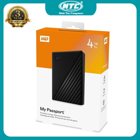 Ổ cứng di động gắn ngoài HDD 4TB Western Digital My Passport - new model (Đen)