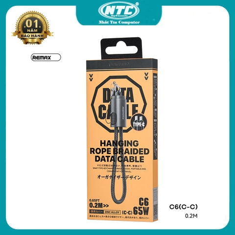Cáp sạc siêu nhanh 65W Remax C6 typec to typec dài 20cm kiêm móc khóa tiện lợi - dây bọc dù (đen)