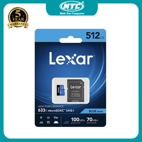Thẻ nhớ microSDHC / SDXC Lexar 633X 32GB / 64GB / 128GB / 256GB / 512GB U3 V30 tốc độ đọc 95MB/s ghi 45MB/s (xanh)