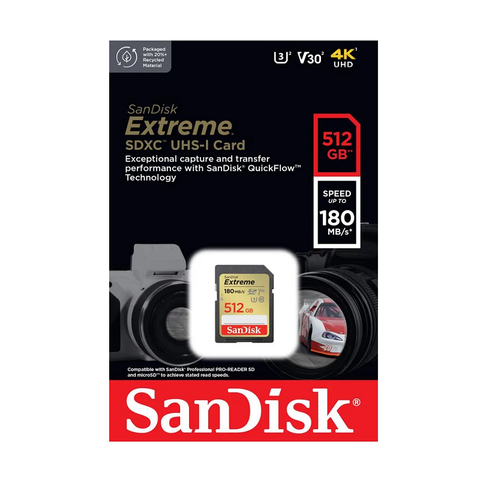 Thẻ nhớ Máy Ảnh SDXC SanDisk Extreme 512GB V30 UHS-I U3 4K đọc 180MB/s ghi 130MB/s (Vàng)