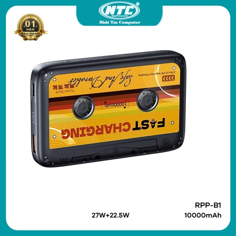 Sạc dự phòng REMAX RPP-B1 10000mah sạc nhanh typeC PD 27W USB QC 22.5W - thiết kế kiểu cassette (cam)