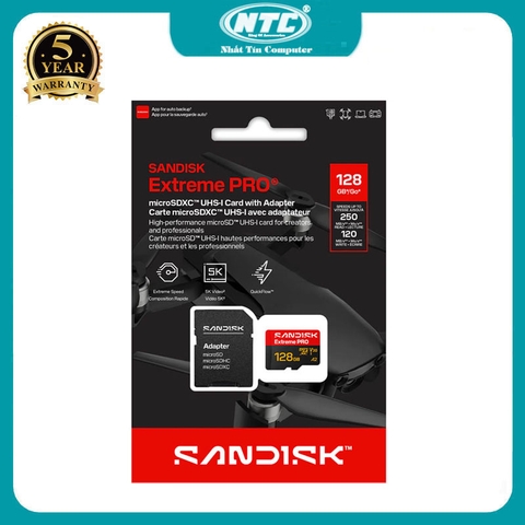 [MẪU MỚI] Thẻ Nhớ MicroSDXC SanDisk Extreme Pro 128GB A2 V30 U3 5K đọc 250MB/s ghi 120MB/s (Đen)