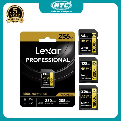 Thẻ nhớ Máy Ảnh SDXC Lexar Professional 1800X 64GB / 128GB / 256GB UHS-II V60 đọc 280MB/s ghi 205MB/s (vàng)