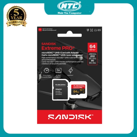 [MẪU MỚI] Thẻ Nhớ MicroSDXC SanDisk Extreme Pro 64GB A2 V30 U3 5K đọc 200MB/s ghi 90MB/s (Đen)