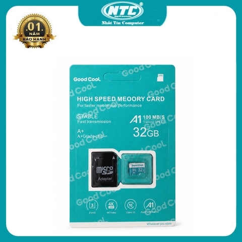 Thẻ nhớ microSDHC GOOD COOL 32GB Class10 UHS-I U3 A1 quay ghi hình 2K/4K - kèm adapter SD (xanh)