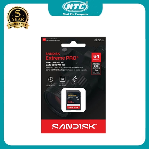 [MẪU MỚI] Thẻ nhớ Máy ảnh SDXC SanDisk Extreme Pro 64GB U3 V30 đọc 200MB/s ghi 90MB/s hỗ trợ 4K UHD
