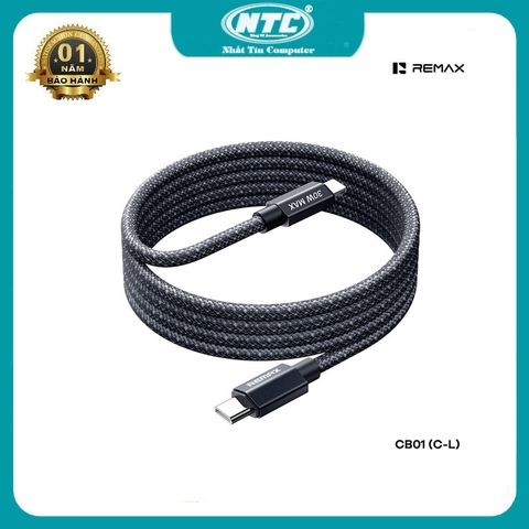 Cáp sạc nhanh 30W typeC to Lightning Remax CB01 dài 1.2m bọc dù có truyền data - đèn led báo sạc