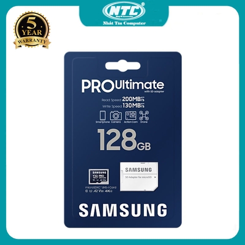 Thẻ nhớ MicroSDXC Samsung Pro Ultimate 128GB đọc 200MB/s ghi 130MB/s U3 A2 V30 kèm adapter (Xanh)