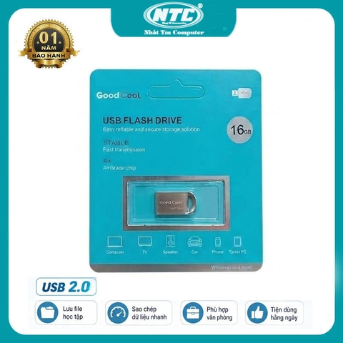 USB 2.0 mini siêu nhỏ GOOD COOL U2T 16GB tốc độ đọc 20MB/s ghi 10MB/s - vỏ kim loại (bạc)