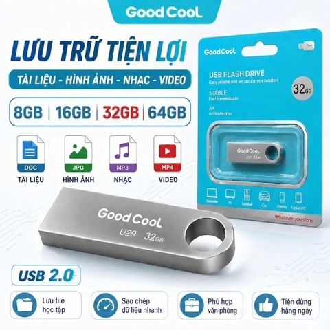 USB 2.0 kim loại nguyên khối GOOD COOL U29 dung lượng 32GB đọc 20MB/s ghi 10MB/s (bạc)