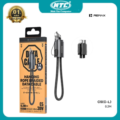 Cáp sạc nhanh 30W Remax C5 typeC to Lightning dài 20cm có truyền data - tích hợp đầu móc khóa tiện lợi
