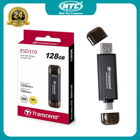Ổ cứng di động SSD 2 đầu USB và typeC 128GB Transcend ESD310 đọc 1050MB/s ghi 990MB/s - PSD phân phối