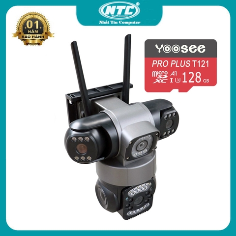 Camera ngoài trời IP wifi PTZ Yoosee W990 4 mắt 3 màn hình phân giải 1920P x 3240 FullHD+ 2 Râu - 26 led trợ sáng 8 led hồng ngoại (đen)